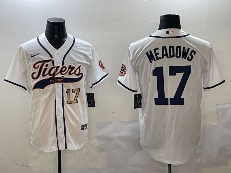 Men Detroit Tigers #17 Meadows White Jointly Name 2025 Nike MLB Jersey style 4->detroit tigers->MLB Jersey